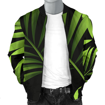 Green Neon Tropical Palm Leaves Men Bomber Jacket