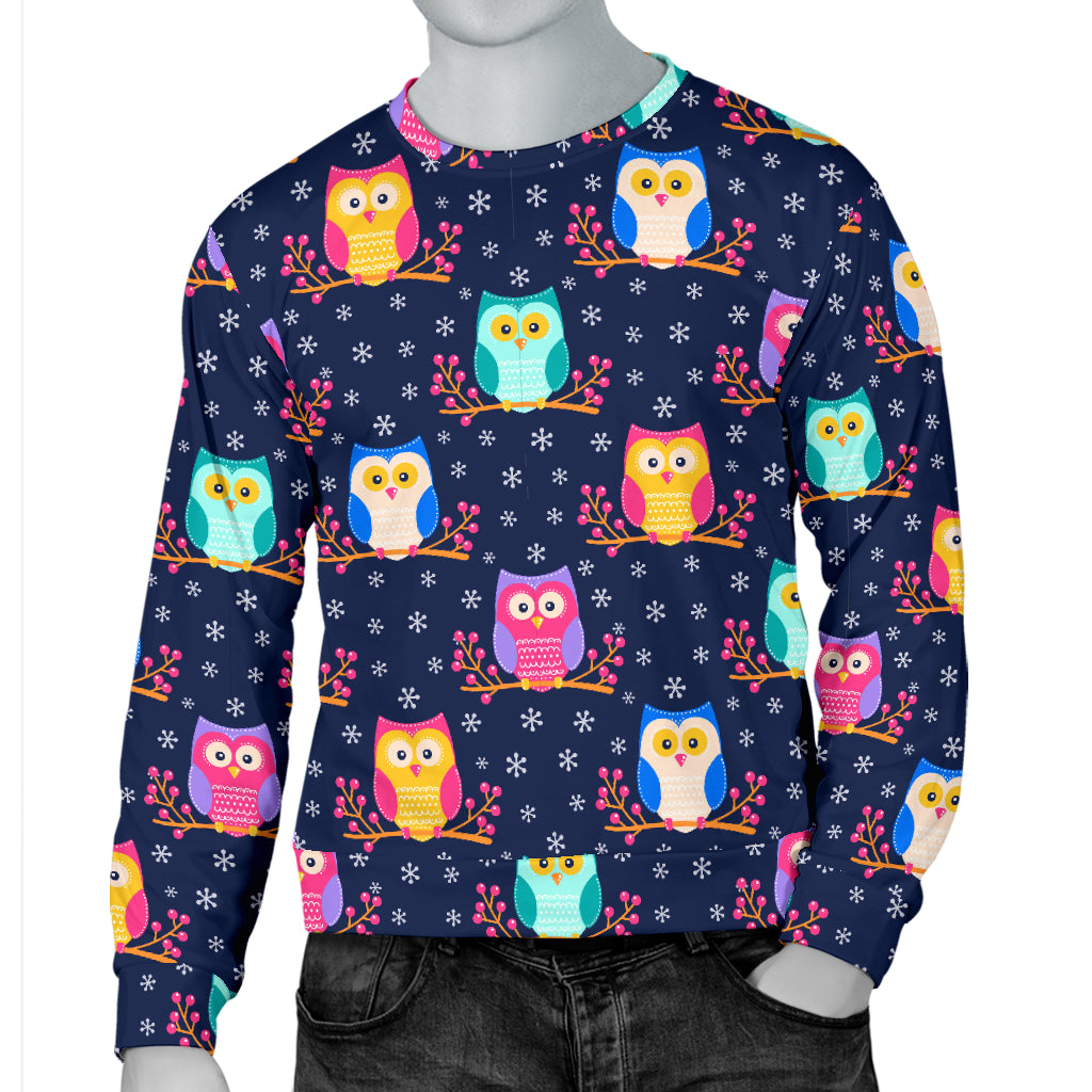 Owl Cute Themed Design Print Men Long Sleeve Sweatshirt