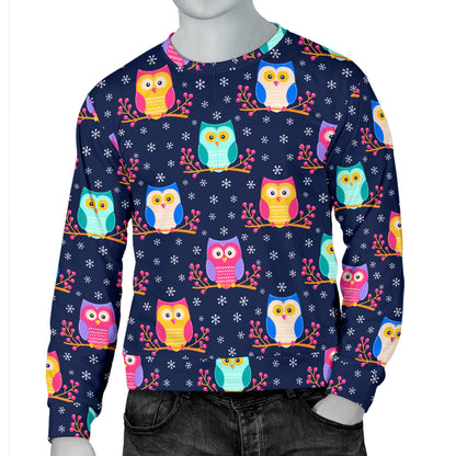 Owl Cute Themed Design Print Men Long Sleeve Sweatshirt