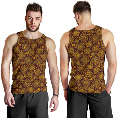 Gold Sunflower Hand Drawn Print Men Tank Top