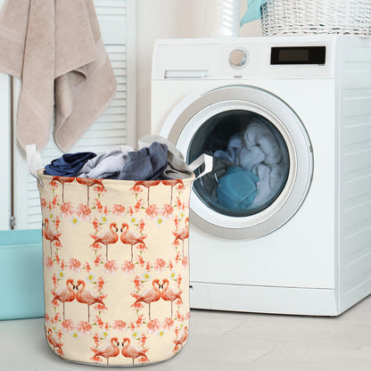Flamingo Hibiscus Print Pattern Laundry Basket