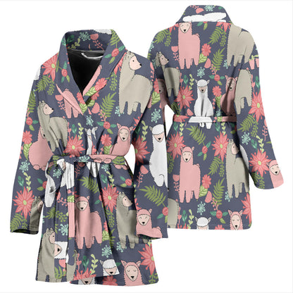 Alpaca Pattern Print Design 03 Women Bathrobe