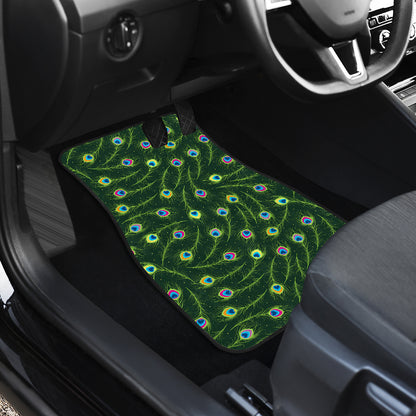 Peacock Feather Green Design Print Car Floor Mats Front Back