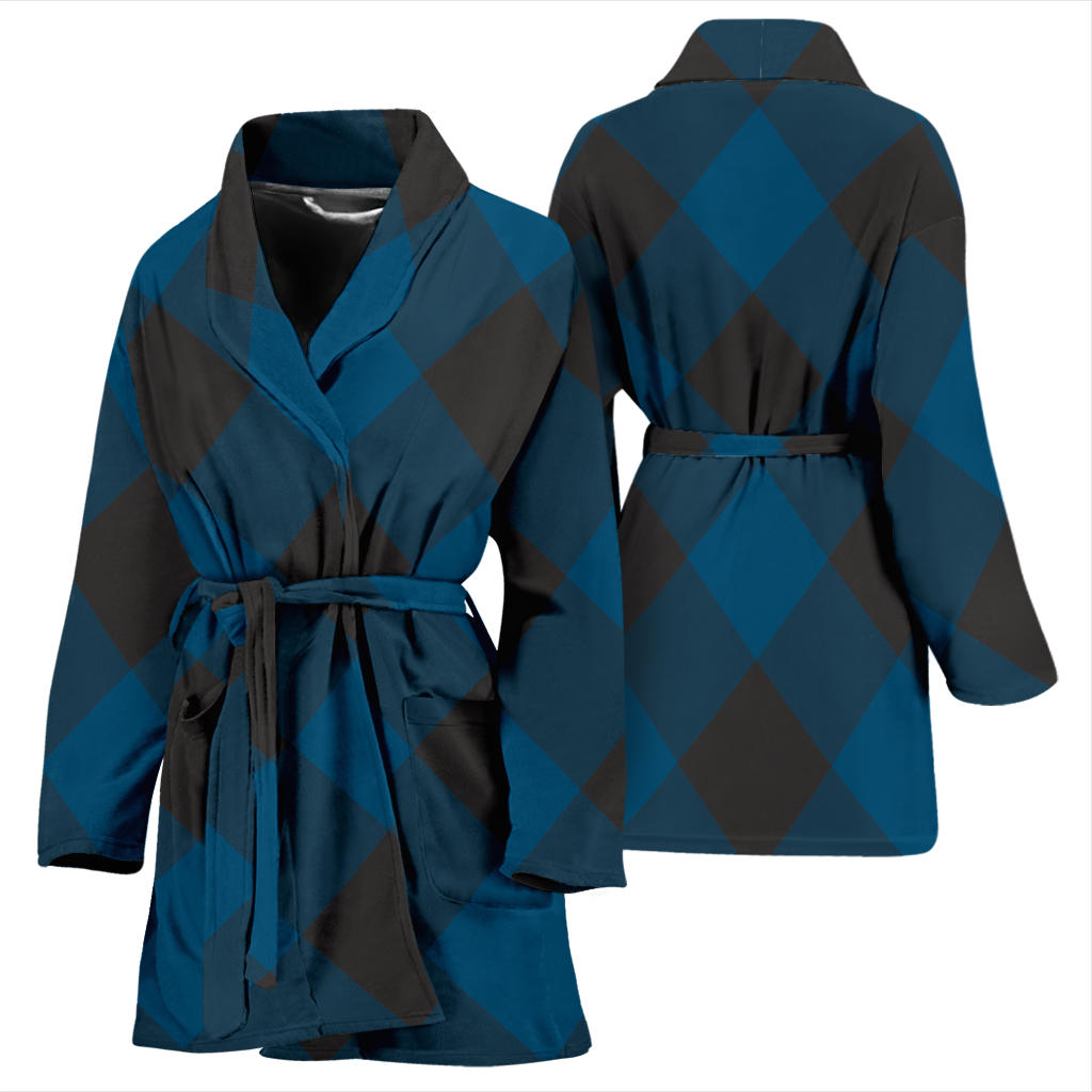 Plaid Blue Pattern Print Design A04 Women Bathrobe