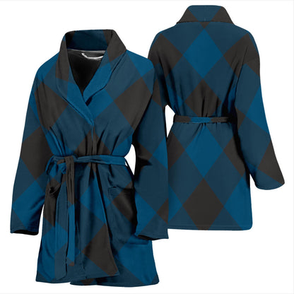 Plaid Blue Pattern Print Design A04 Women Bathrobe