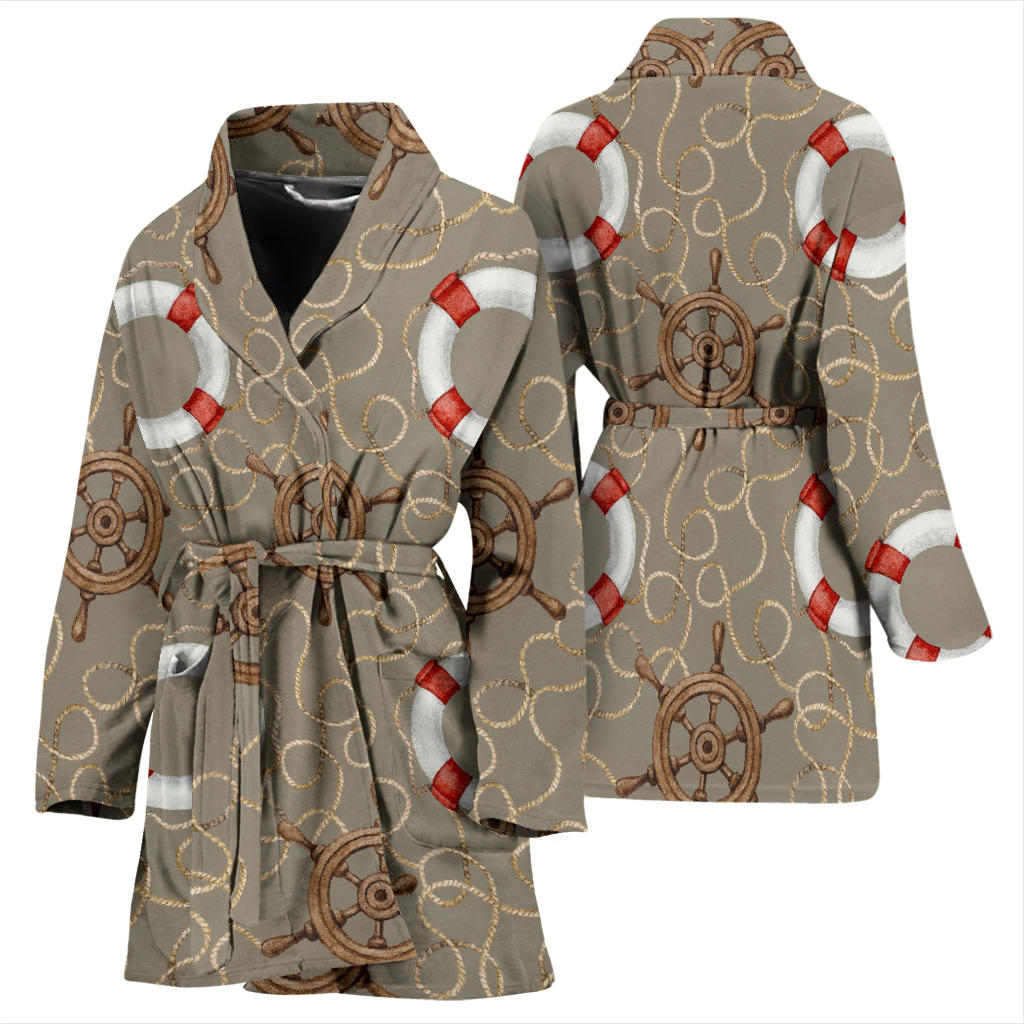 Nautical Pattern Print Design A02 Women Bathrobe