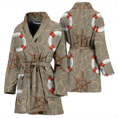 Nautical Pattern Print Design A02 Women Bathrobe