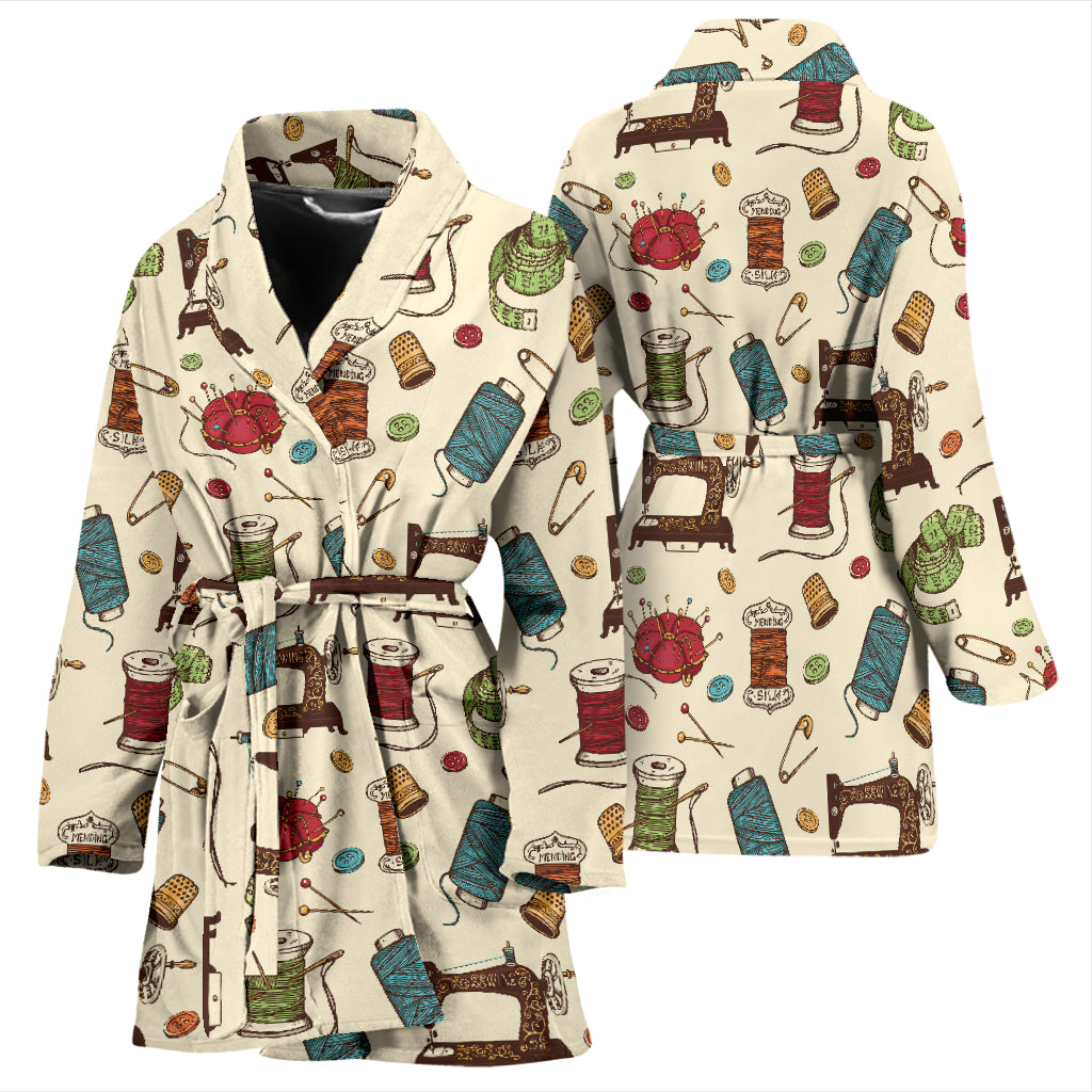 Sewing Equipment Print Design LKS303 Women Bathrobe