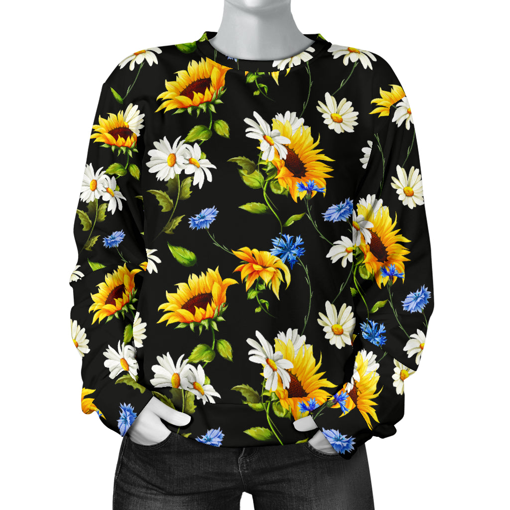 Sunflower Chamomile Bright Color Print  Women Long Sleeve Sweatshirt