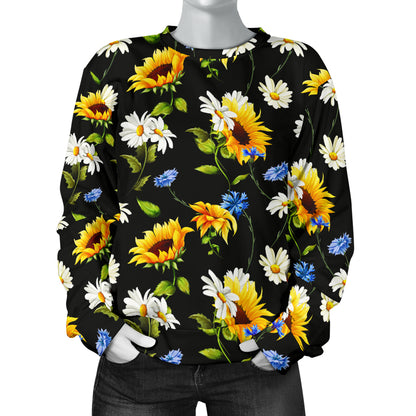 Sunflower Chamomile Bright Color Print  Women Long Sleeve Sweatshirt