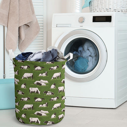 Cow on Grass Print Pattern Laundry Basket