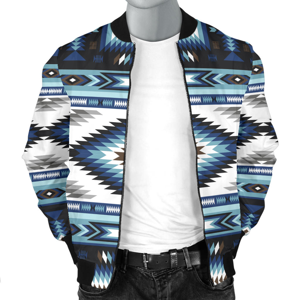 Navajo Dark Blue Print Pattern Men Bomber Jacket