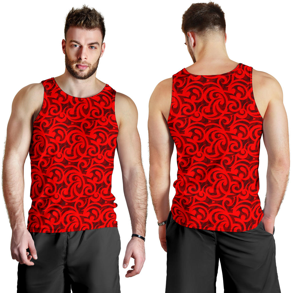 Maori Red Themed Design Print Men Tank Top