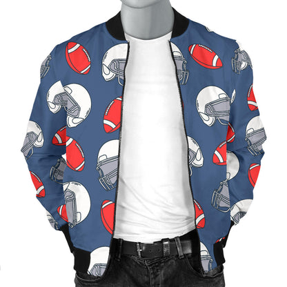 American Football Helmet Design Pattern Men Bomber Jacket