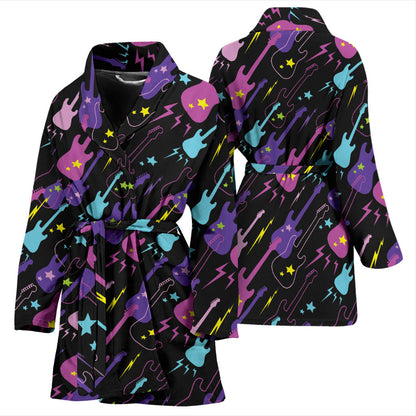 Electric Guitar Pattern Print Design 02 Women Bathrobe