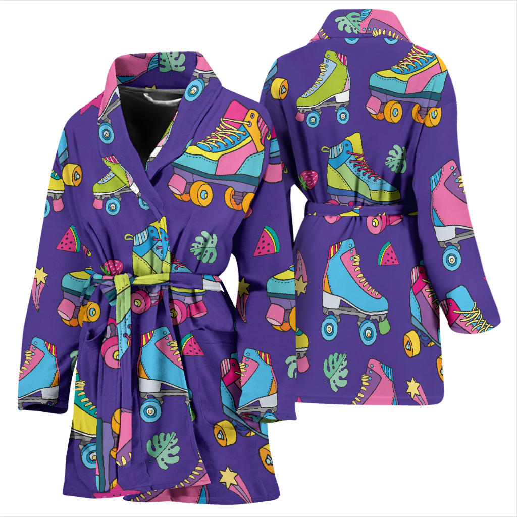 Roller skate Colorful Pattern Print Design A05 Women Bathrobe