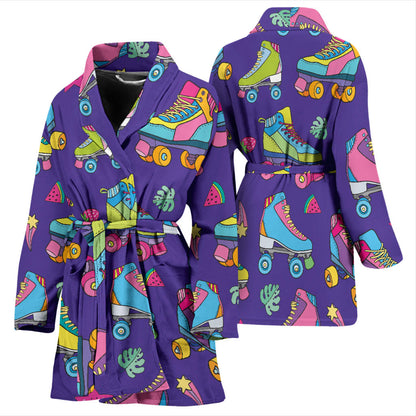 Roller skate Colorful Pattern Print Design A05 Women Bathrobe