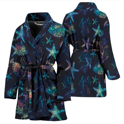 Starfish Pattern Print Design 01 Women Bathrobe