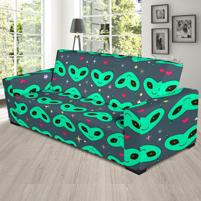 Alien Head Heart Pattern Print Design 03 Sofa Slipcover