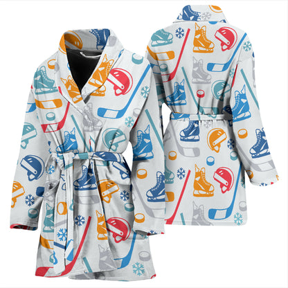 Hockey Equipment Print Design LKS301 Women Bathrobe