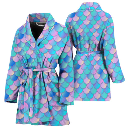 Mermaid Scales Pastel Pattern Print Design 07 Women Bathrobe