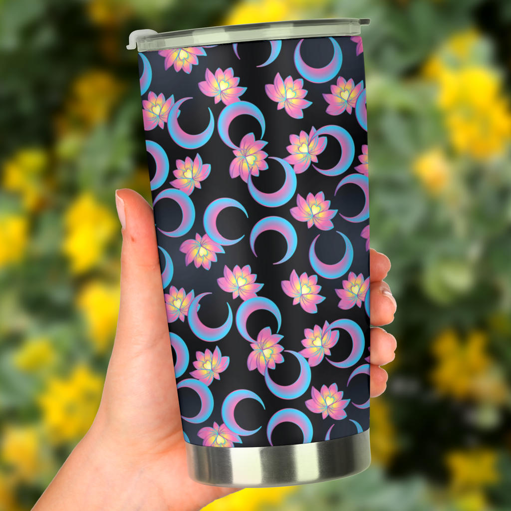 Lotus with Moon Pink Print Themed Tumbler