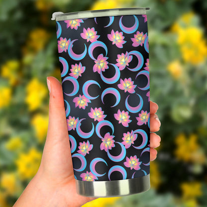 Lotus with Moon Pink Print Themed Tumbler