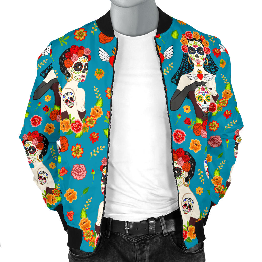 Day of the Dead Old School Girl Design Men Bomber Jacket