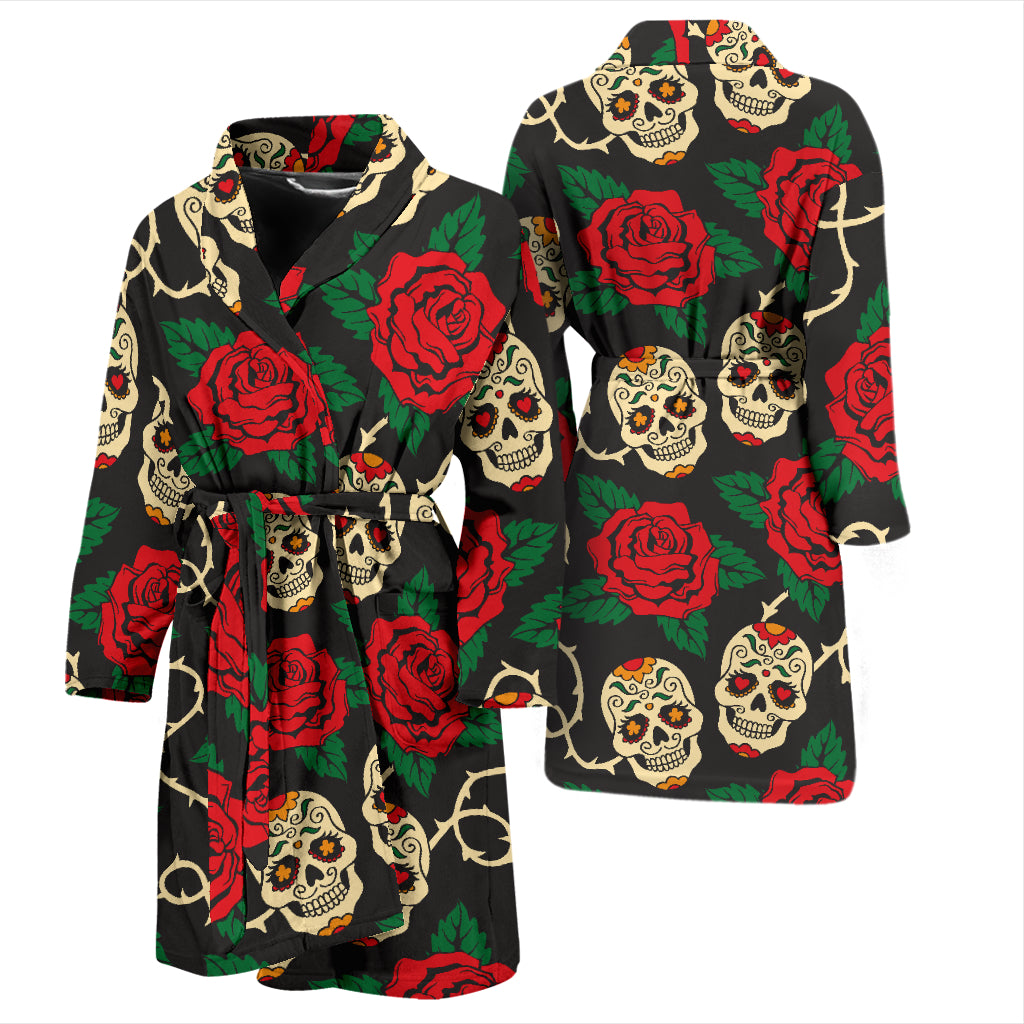 Sugar Skull Red Rose Print Design LKS301 Men Bathrobe