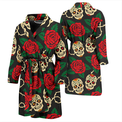 Sugar Skull Red Rose Print Design LKS301 Men Bathrobe