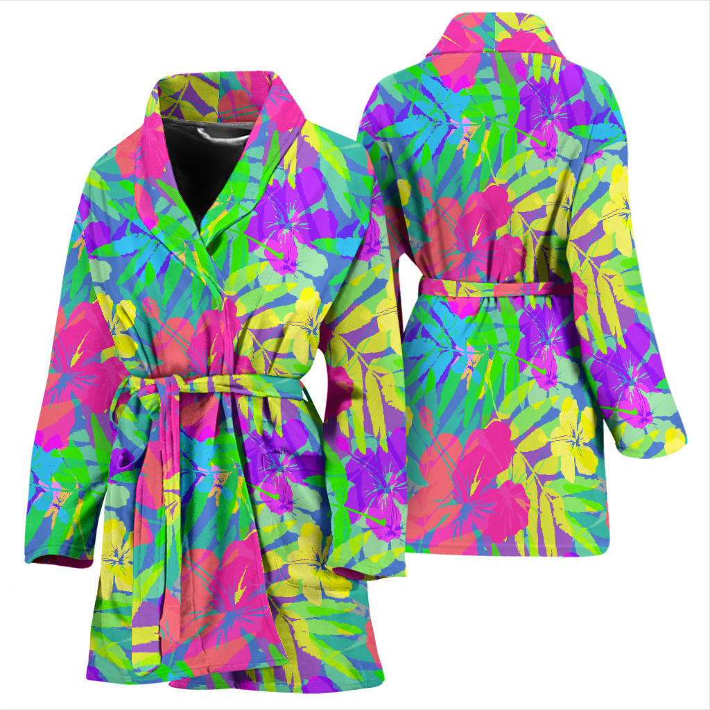 Neon Tropical Pattern Print Design A03 Women Bathrobe