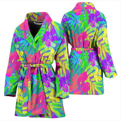 Neon Tropical Pattern Print Design A03 Women Bathrobe