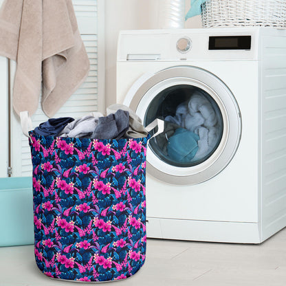 Tropical Folower Pink Themed Print Laundry Basket