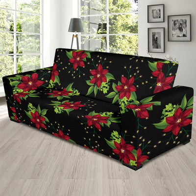 Poinsettia Pattern Print Design A01 Sofa Slipcover