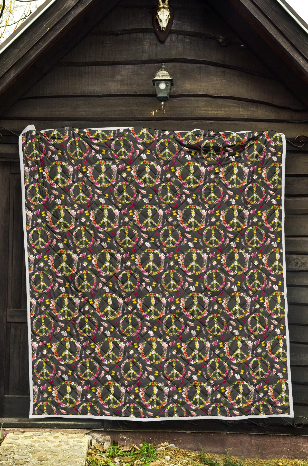 Peace Sign flowers Design Print Quilt Bedspread