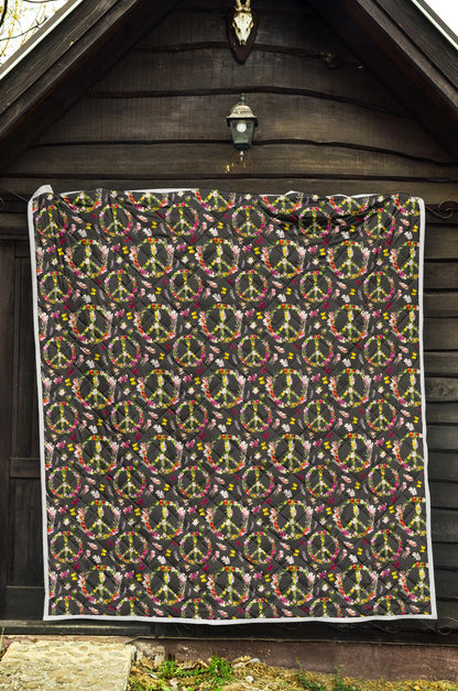 Peace Sign flowers Design Print Quilt Bedspread
