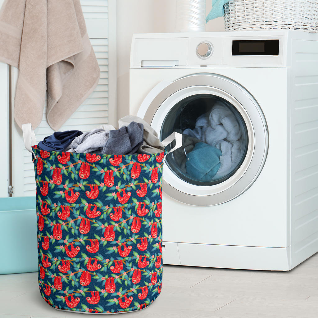 Sloth Red Design Themed Print Laundry Basket