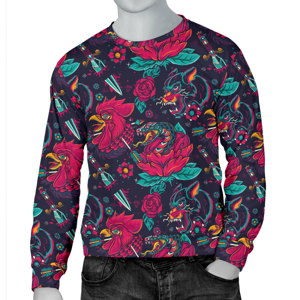 Old School Tattoo Print Men Long Sleeve Sweatshirt