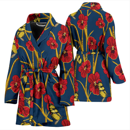 Pansy Pattern Print Design A01 Women Bathrobe