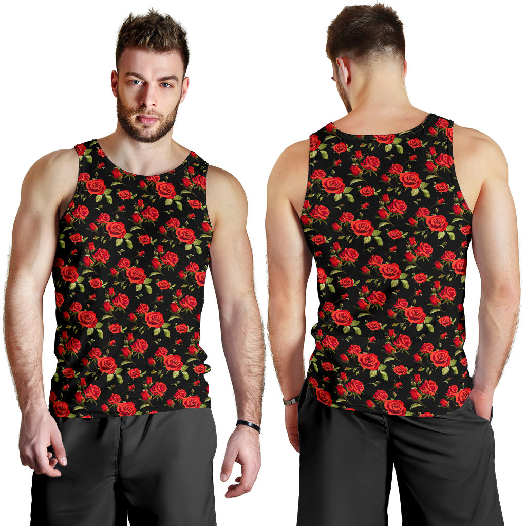 Red Rose Themed Print Men Tank Top