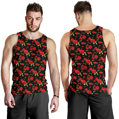 Red Rose Themed Print Men Tank Top