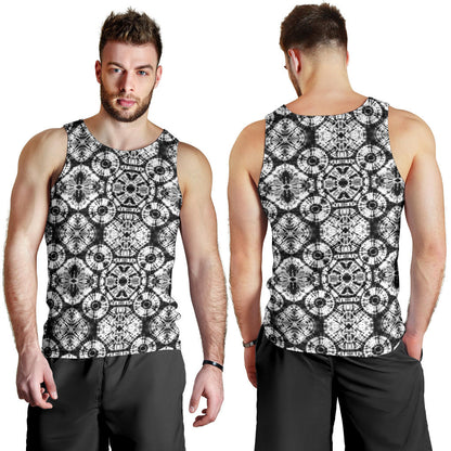 Tie Dye Black White Design Print Men Tank Top