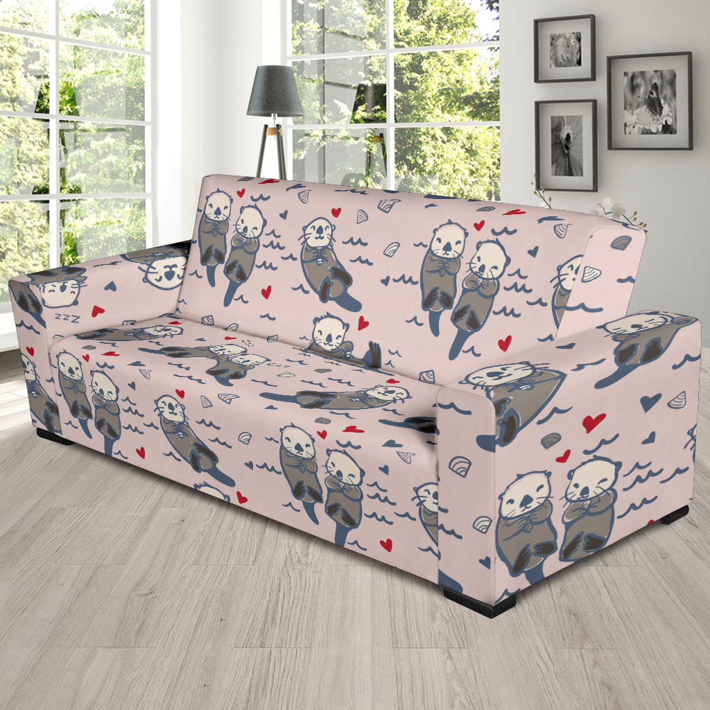 Sea Otter Pattern Print Design 02 Sofa Slipcover