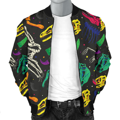 Dinosaur Skull Color Print Pattern Men Bomber Jacket