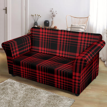 Tartan Red Black Print Design LKS303 Loveseat Couch Slipcover