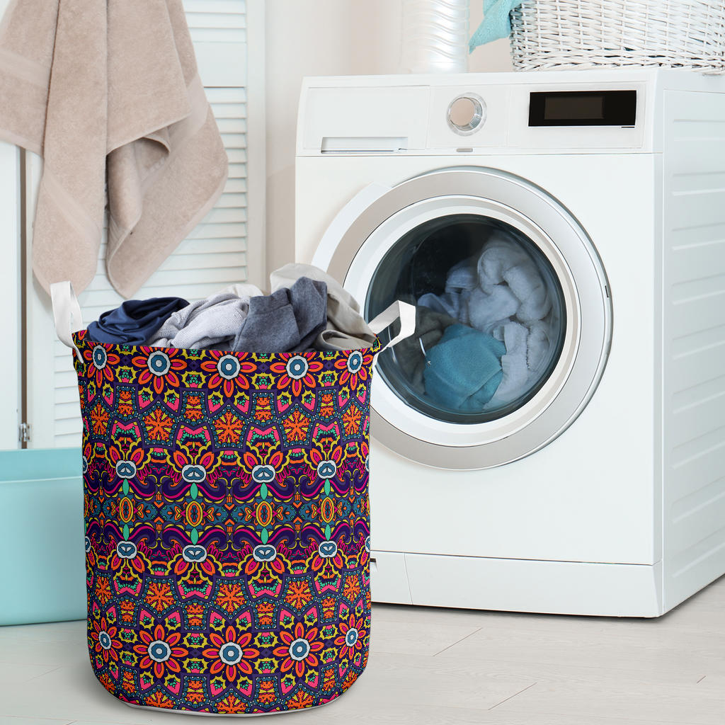 Ethnic Flower Style Print Pattern Laundry Basket