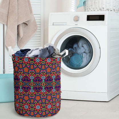 Ethnic Flower Style Print Pattern Laundry Basket