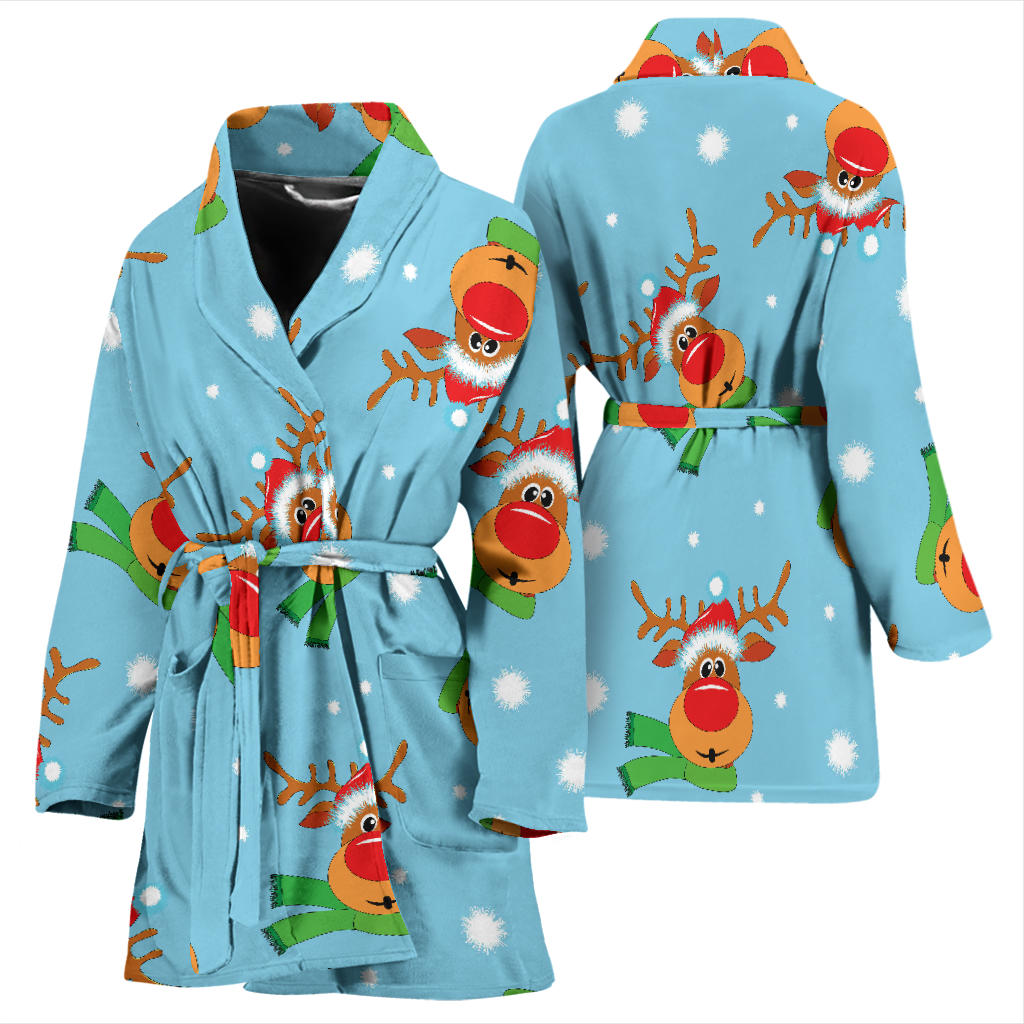 Reindeer cute Pattern Print Design 02 Women Bathrobe