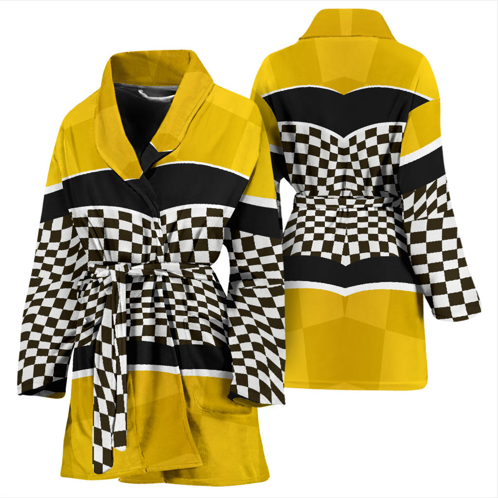 Checkered Pattern Print Design 02 Women Bathrobe