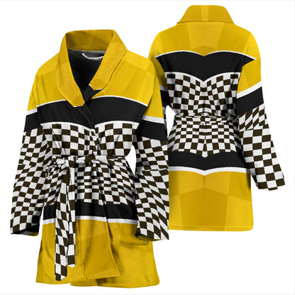Checkered Pattern Print Design 02 Women Bathrobe